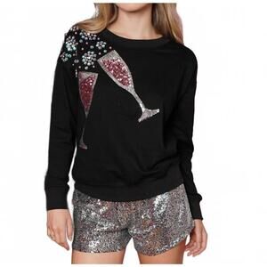 NEW AND THE WHY sequin champagne sweater in black